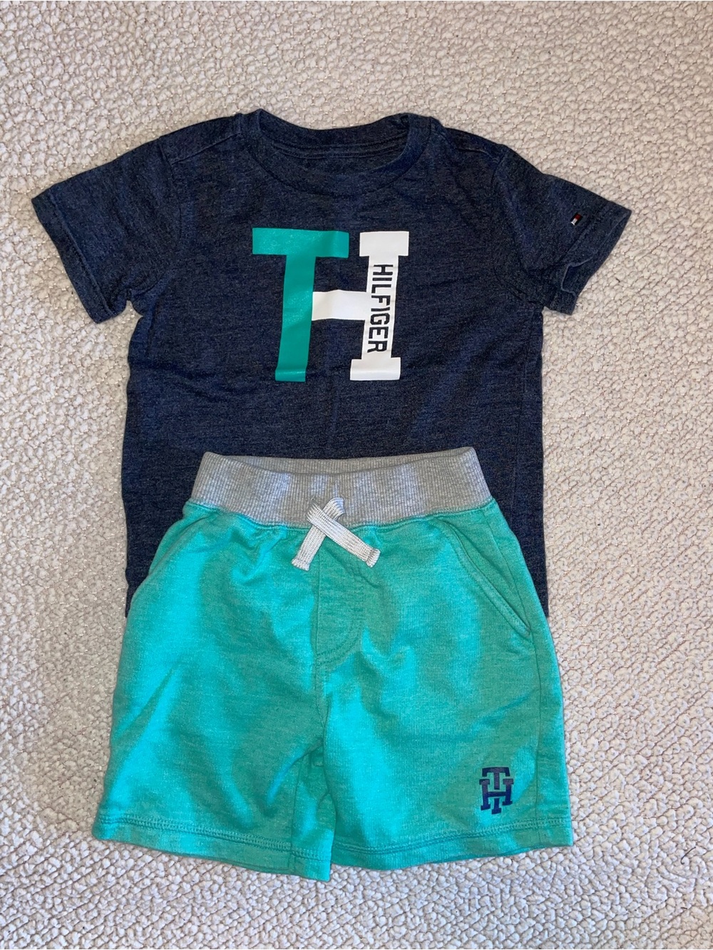 Tommy Hilfiger Kids Navy Tee & Teal Shorts Set. Size 24 months.